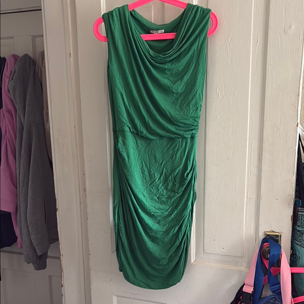 Bordeaux Gathered Green Sleeveless Dress
